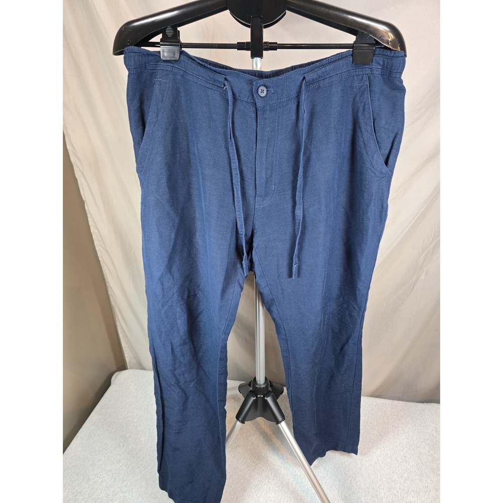 Cubavera Men's Linen-Blend Pants with Drawstring Medium LX30 Navy